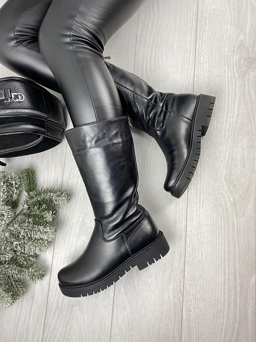 Напівчоботи жіночі VIKTTORIO чорні натуральна шкіра зима висота 28см обхват 43-45см (3086) Коломия - фото 5