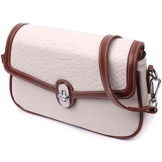 Красива сумка жіноча на літо з фактурним клапаном з натуральної шкіри Біла (Vintage) Київ