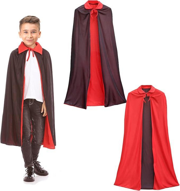 Плащ накидка вампіра 140 см, мантія Дракули двухстороння червона чорна з коміром для образу для Хелловіну карнавалу вечірок Київ - фото 1