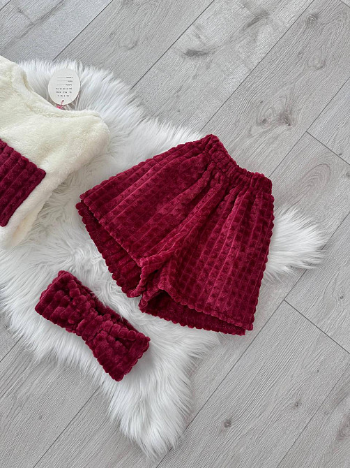 Женская уютная теплая пижама: кофта и шорты + повязка на голову из турецкой махры Бордо, 42/44 Одесса - изображение 4