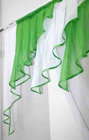 Кухонная занавеска VR-Textil № 104к ламбрекен и тюль темно-салатовый с белым 200х170 см (52-0525) Киев