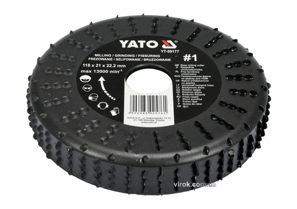 Диск-фреза шліфувальний YATO по дереву, ПВХ, гіпсу; Ø=118/22.2 мм, h=21 мм, шорсткість №1 [10] Одеса - фото 1