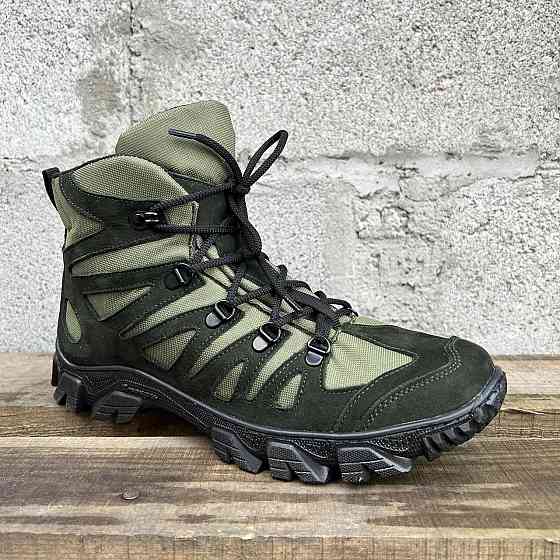 Мужские военные ботинки зеленые, демисезонные, натуральная кожа, амортизационная подошва, анатомическая Львов