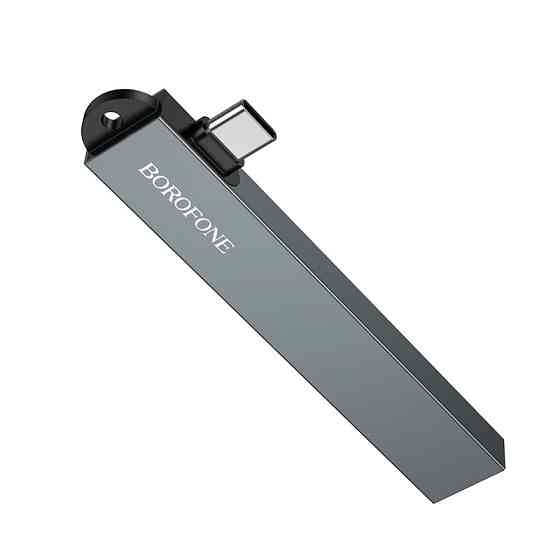 USB-хаб BOROFONE FH1A 4-in-1 converter(Type-C to USB2.0*3+USB3.0) Metal Gray Одеса
