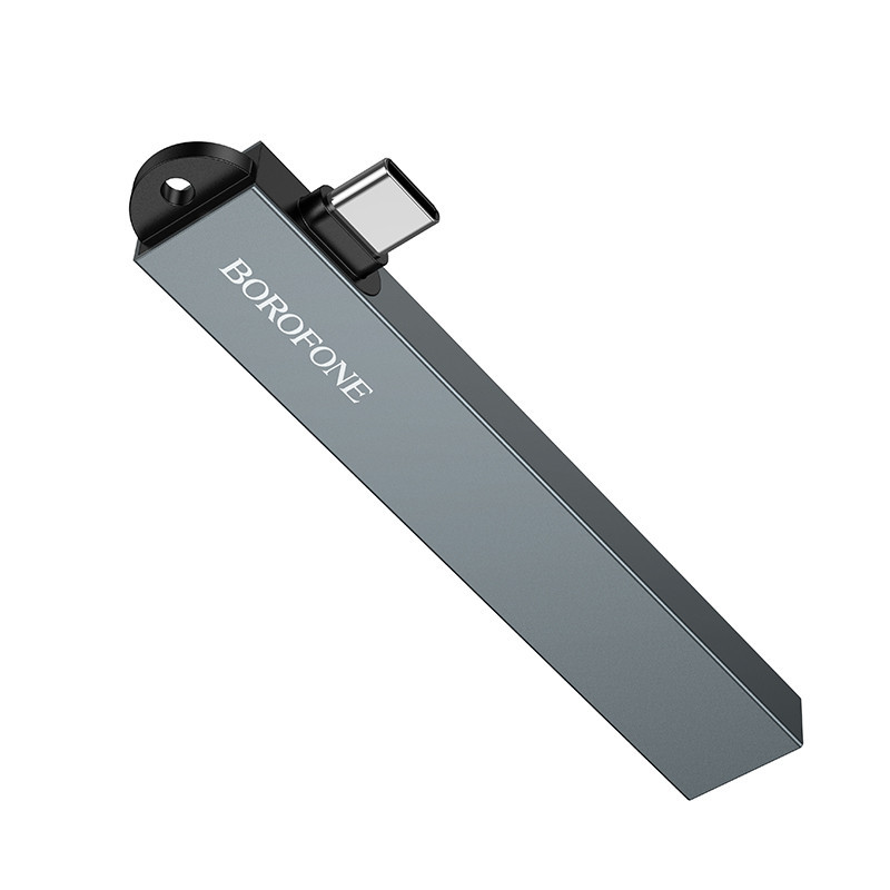 USB-хаб BOROFONE FH1A 4-in-1 converter(Type-C to USB2.0*3+USB3.0) Metal Gray Одеса - фото 4
