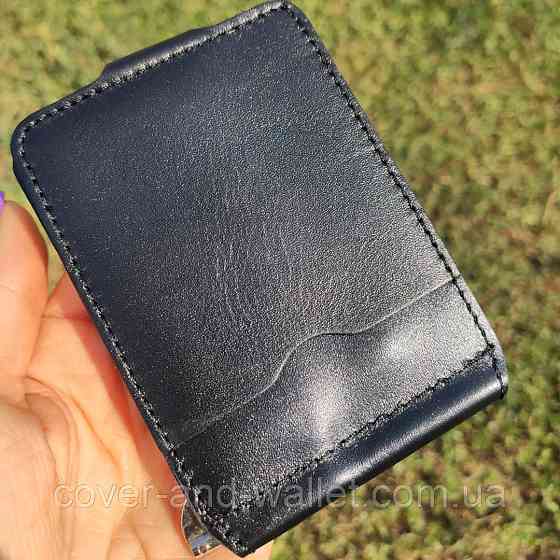 Зажим для денег на кнопке из винтажной кожи черного цвета Puos Киев