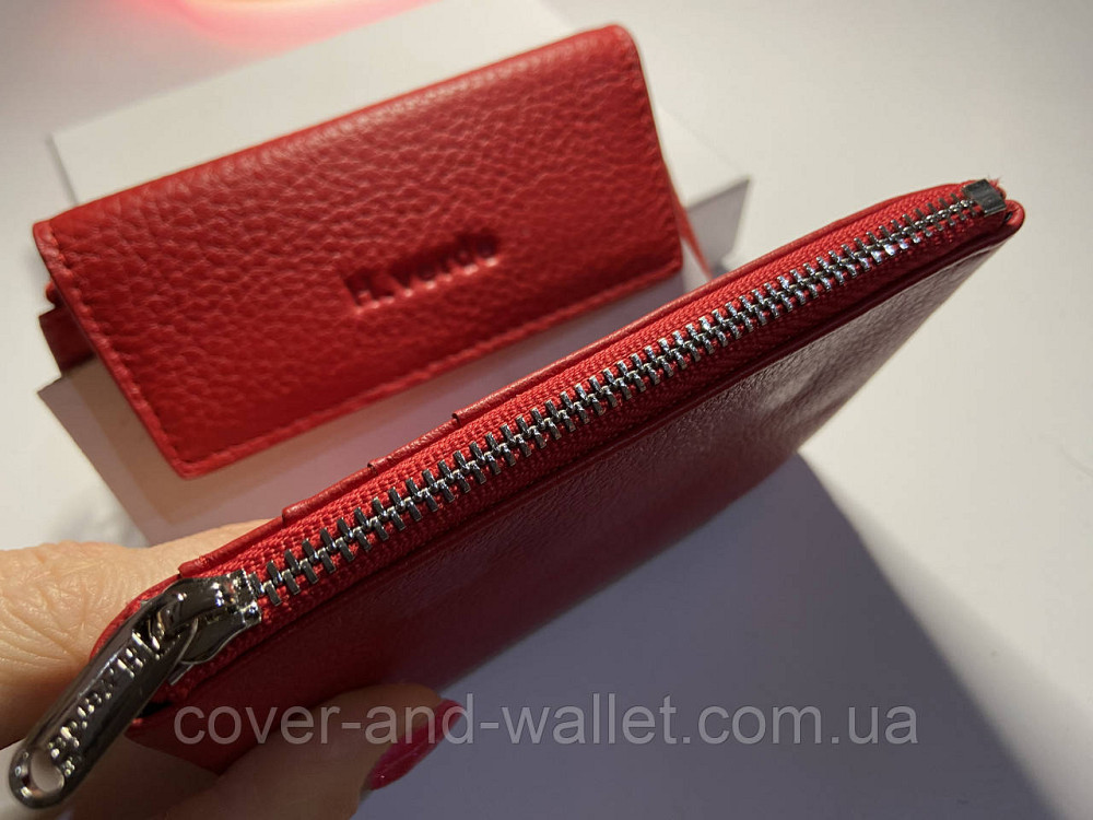 Компактный женский кожаный кошелек красного цвета на магнитах H Verde Киев - изображение 6