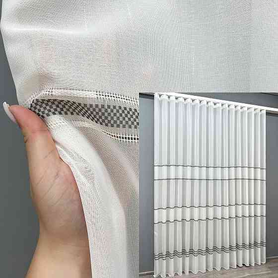 Тюль VR-Textil 2081т Мережка Льон Молочний з сірим 400х270 см (42-1294) Київ