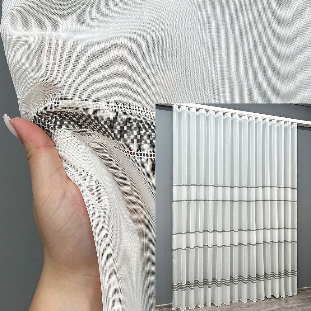 Тюль VR-Textil 2081т Мережка Льон Молочний з сірим 400х270 см (42-1294) Київ - фото 1