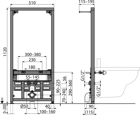 Монтажна рама для біде 510x100x1120 Киев