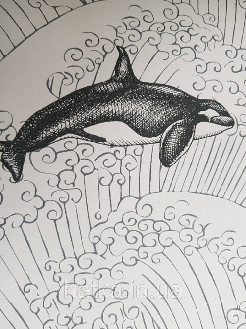 Обои флизелиновые детские  Caselio Our Planet море дельфины киты черепахи черные на белом Киев - изображение 4