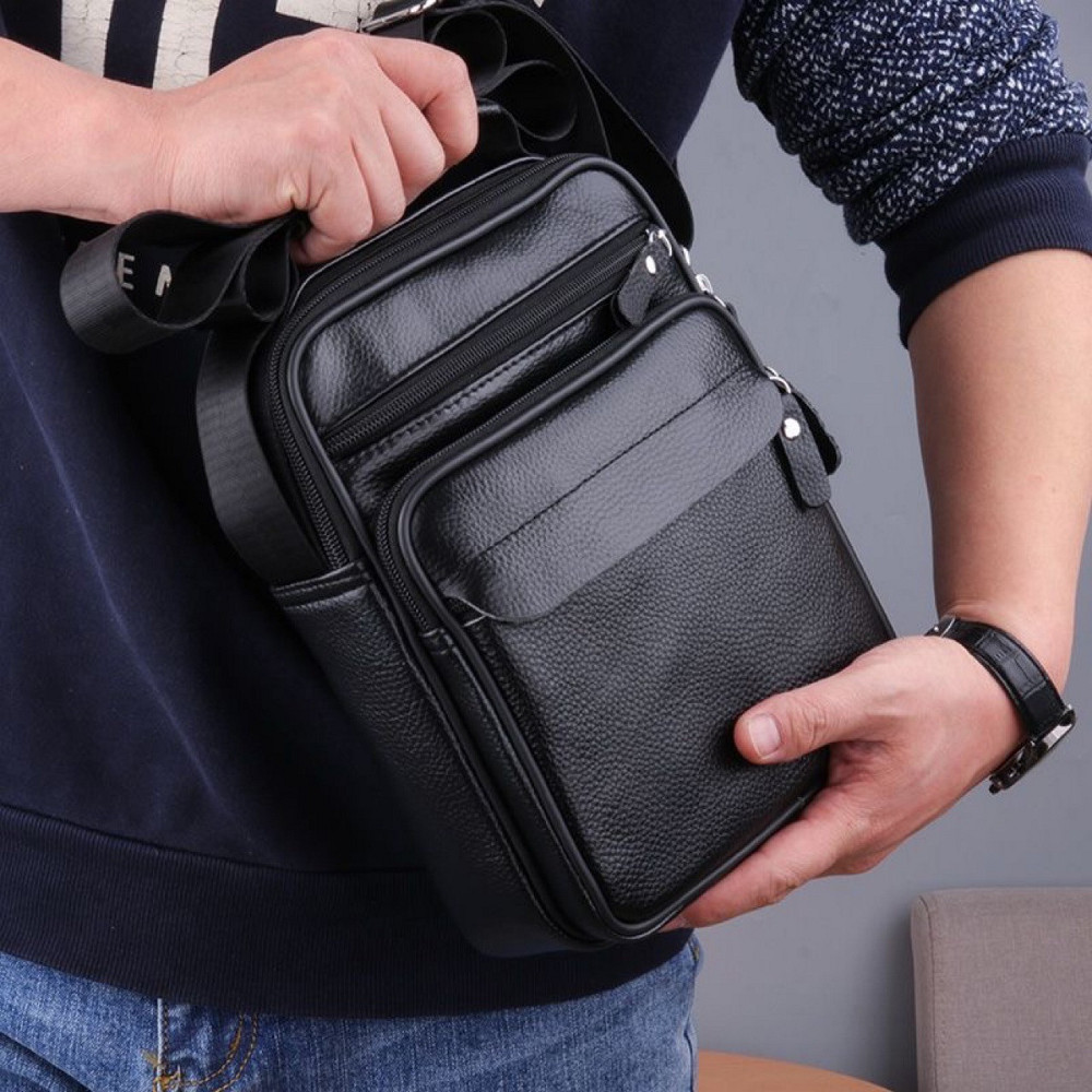 Мужская кожаная барсетка через плечо 22х26х9, мессенджер с ручкой Bexhill Bx-66503 черный Киев - изображение 9