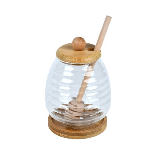 Банка для меда с ложкой на бамбуковой подставке 9*9*13см 400мл Киев