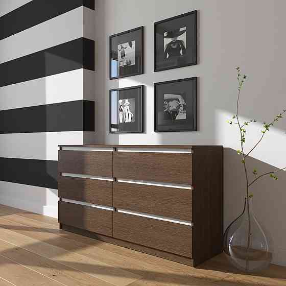 Комод VAYS R-7 Венге Темний-Білі планки, 6 шухляд без ручок, ЛДСП, 140×40×75 см– для дому, офісу, вітальні, спальні Львів