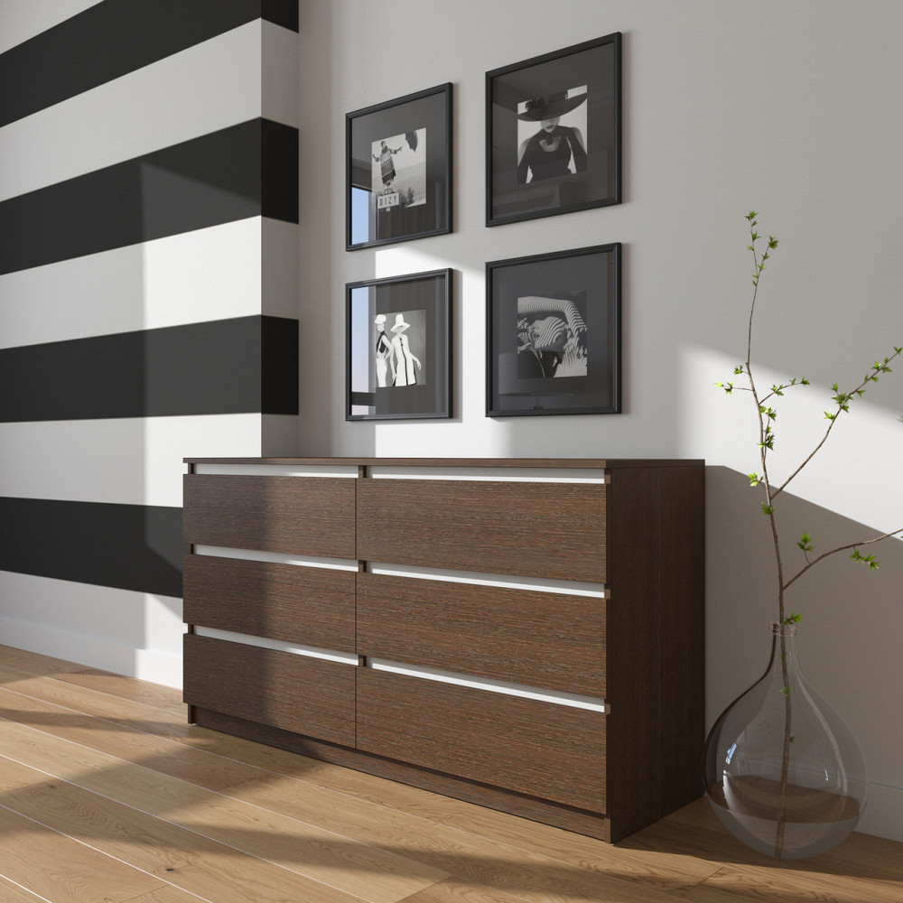 Комод VAYS R-7 Венге Темний-Білі планки, 6 шухляд без ручок, ЛДСП, 140×40×75 см– для дому, офісу, вітальні, спальні Львів - фото 1