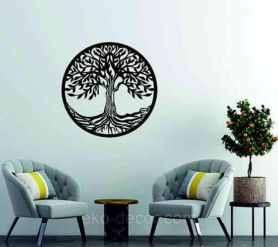 Декоративное настенное 3D Панно «Дерево в кругу» Декор на стену с объемом 70*70 см, Черный Киев