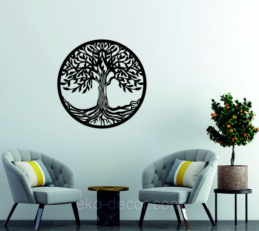 Декоративное настенное 3D Панно «Дерево в кругу» Декор на стену с объемом 70*70 см, Черный Киев - изображение 3