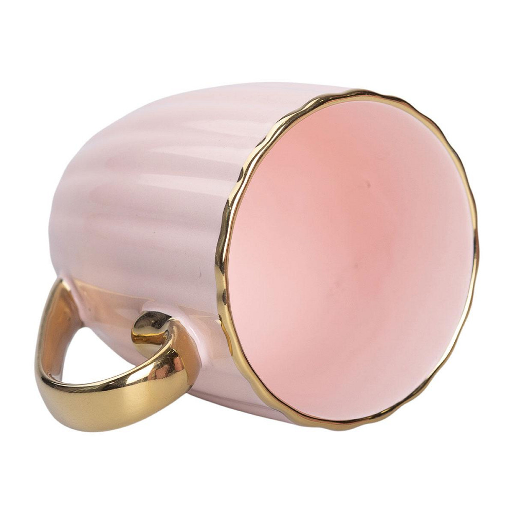 Рожева фарфоровая чашка з золотим ободком і ручкою Київ - фото 3