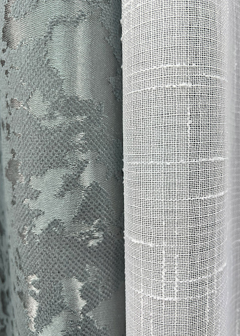 Комплект штор VR-Textil Льон Мармур 100х270 2шт і Тюль 400х270 1264ш-115т Сірий з білим 71-126/2 Київ - фото 5