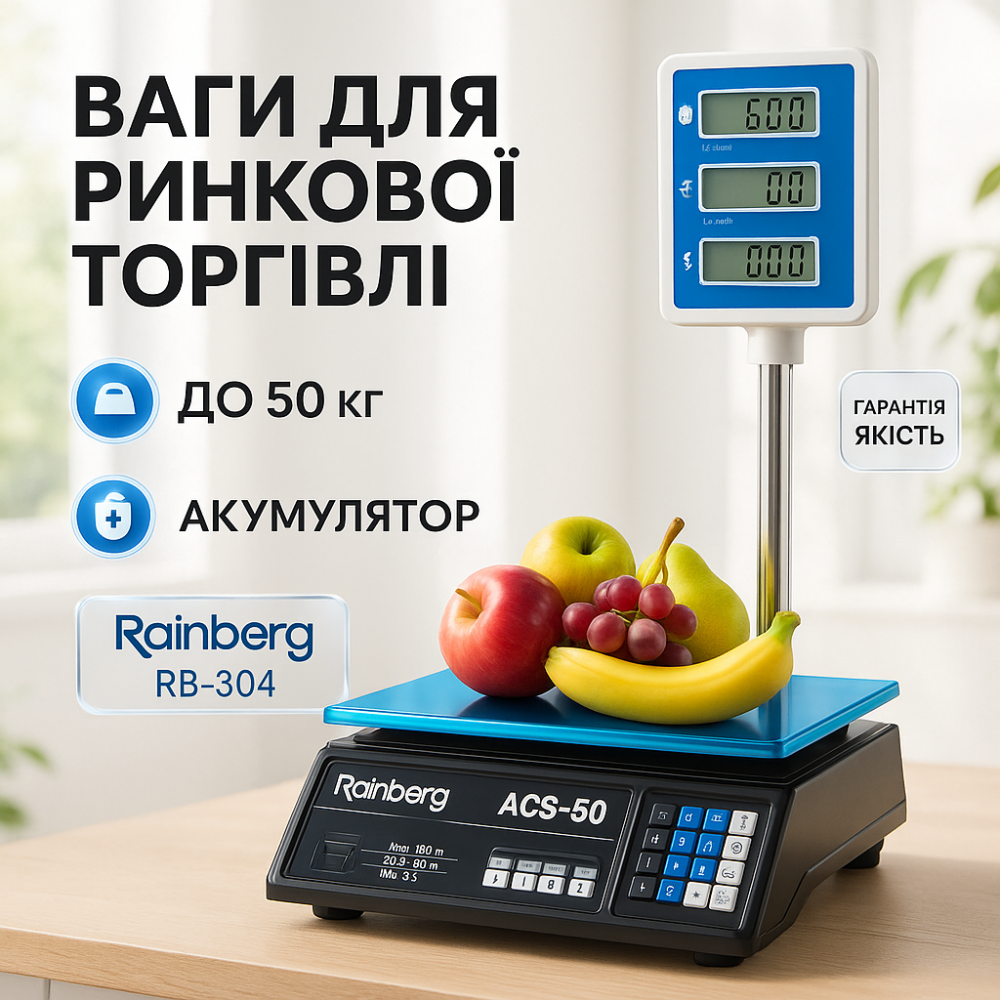 Торгові ваги зі стійкою Rainberg RB-304 для магазину до 50 кг OG-78 Львів - фото 11