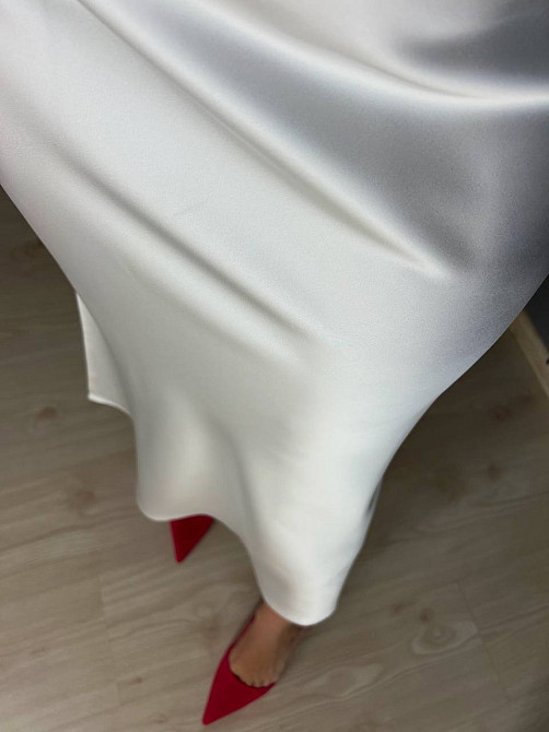 Спідниця жіноча Gritana 230 атласна королівський шовк з розрізом на резинці біла, білий, XL Київ - фото 6
