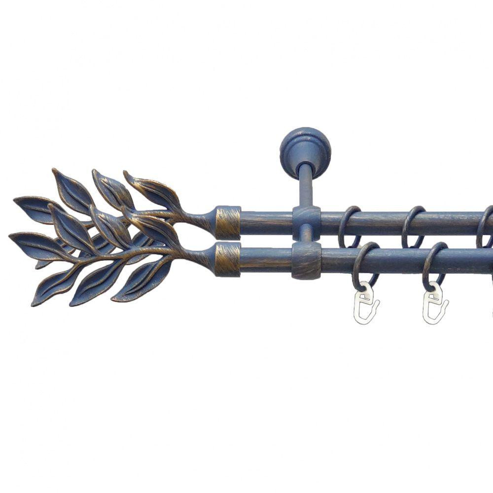 Карниз Orvit Лавр металевий дворядний литий гладка труба кільце металеве Блакить Золота 16\16 мм 240 см Львов - изображение 1