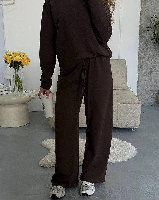 Женский стильный повседневный костюм двойка качественный турецкий кулир Шоколад Одесса - изображение 2