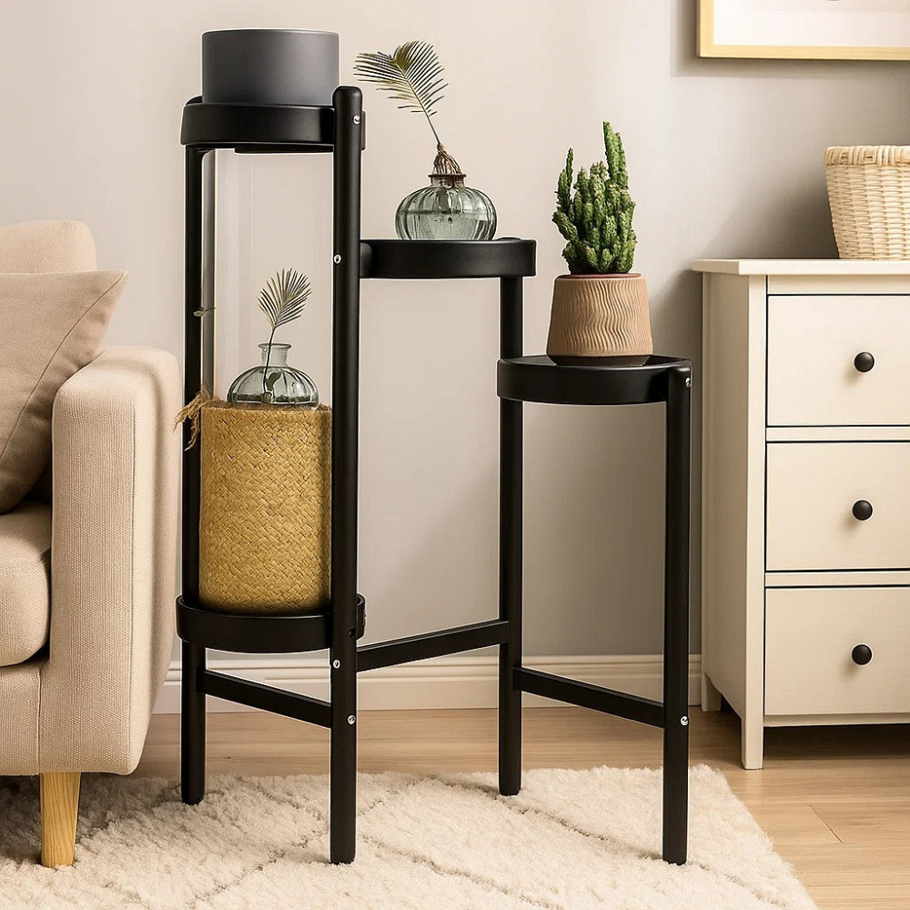 Стеллаж-полка для растений и горшков с цветами на 4 яруса цвет черный Каменец-Подольский - изображение 1