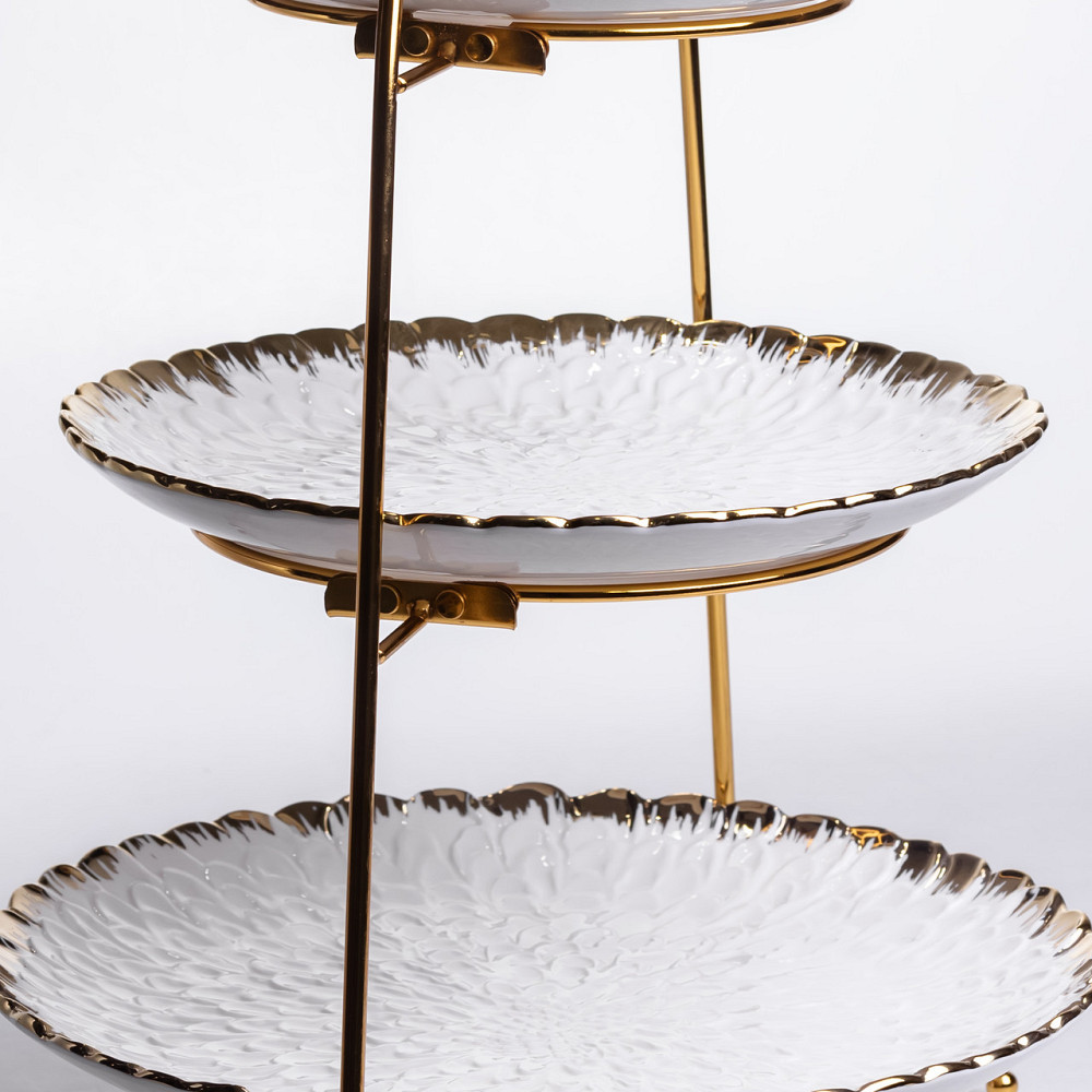 Фруктовниця на 3 яруси фуршетна стійка для закусок 29×25×20 (см) цукерка Білий із золотом YZH-009 Київ - фото 5