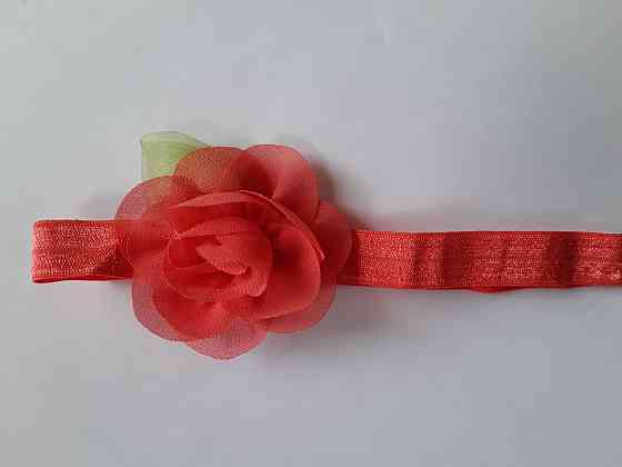 Дитяча пов'язка коралова - розмір універсальний (на резинці), розмір квітки 5,5 см Київ