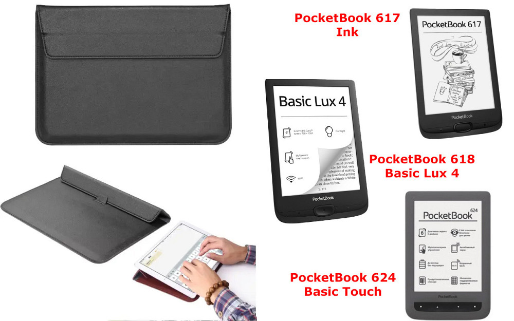 Чехол-конверт VitoCase для PocketBook 617, 618, 624, с функцией подставки для книги Черный Киев - изображение 1