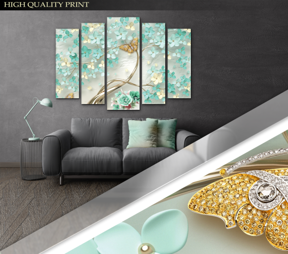 Модульна картина у вітальню / спальню Абстракція Квіти з метеликом Art-424_5 ( 80х118см ) Київ