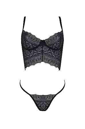 Комплект Passion KERRIA SET black, L/XL, сітка+мереживо, бюстьє та стрінги Sex Aura Київ