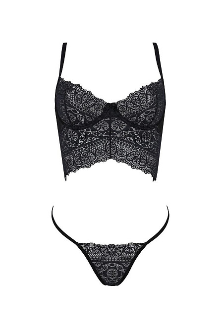 Комплект Passion KERRIA SET black, L/XL, сітка+мереживо, бюстьє та стрінги Sex Aura Київ - фото 3