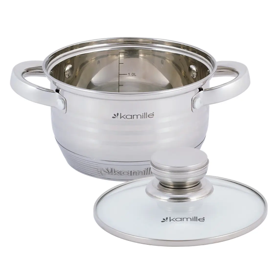 Каструля нержавіюча сталь 1,5л з кришкою порожнисті ручки 4910 KAMILLE Житомир