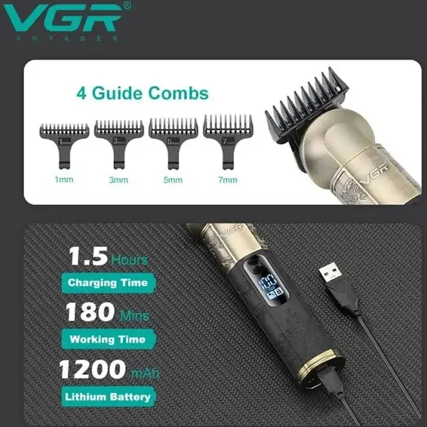 Универсальная Аккумуляторная Машинка для стрижки VGR V296 сменные насадки 4 штуки, регулировка длины Киев - изображение 2