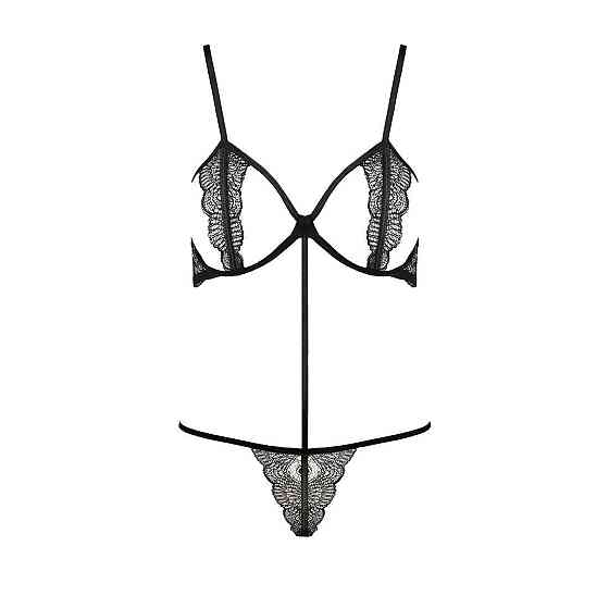 Комплект білизни Passion Exclusive QUENTRIS BIKINI S/M, black, стрінги і напіввідкритий ліф Sex Aura Київ