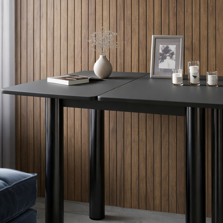 Обеденный стол раскладной LION Нота черные ножки Бетон Style 60x90/90x120 (LION-045134) Львов - изображение 4