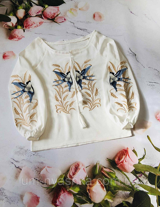 Дитяча лляна вишита блузка з колосками та ластівками Кривий Ріг - фото 1