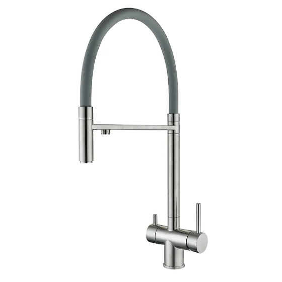 Кухонный смеситель Zerix KIT-021 Refl.Gray с гибким изливом для двух вод, нержавеющая сталь (ZX4861) Харьков