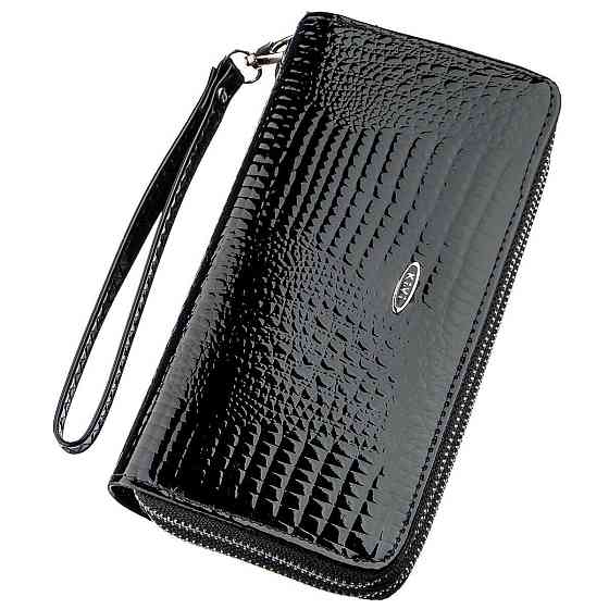 Гаманець жіночий з екокожі на дві блискавки лаковий KIVI Хамелеон 19026 Чорний Київ