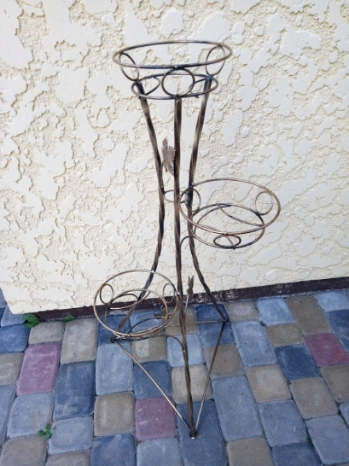Підставка кована для квітів «Вежа кручена» на 3 вазона (W-019) стійка під квіти, вазон Київ - фото 4