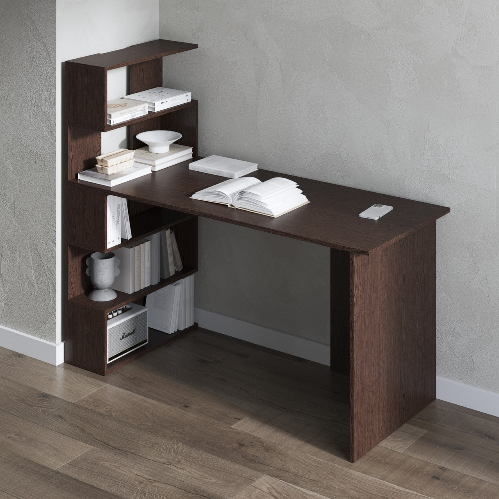 Компьютерный стол VAYS M-24 Венге Темный, письменный с полками слева, ЛДСП, 142×60×123 см – для дома, учебы, офиса Львов - изображение 1