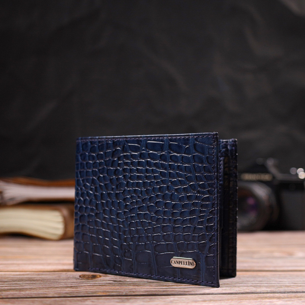 Интересное мужское портмоне из натуральной фактурной кожи CANPELLINI 21774 Синее Киев - изображение 8