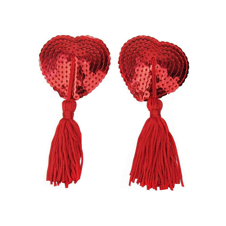 Наклейки для сосков Hearts с пайетками и кисточками - Красный – Эротическое бельё Винница - изображение 1