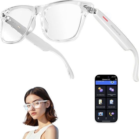 Умные AI-очки Domhong Bluetooth, перевод 164 языков, Open-Ear аудио, микрофон, Hands-Free, UV/Blue Light Киев