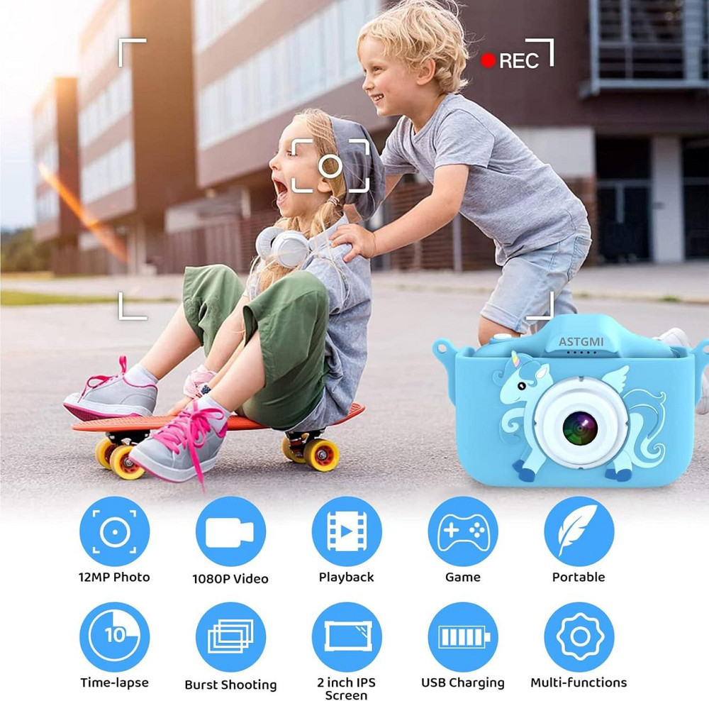 Дитяча цифрова камера ASTGMI C3Pro, 2.0” дисплей, 12МП, з SD-картою 32 ГБ та силіконовою кришкою, синя, подарунок дитині Київ - фото 6