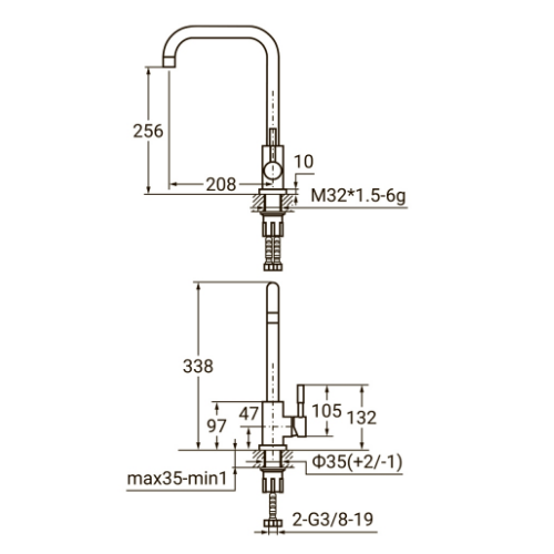 Змішувач KT d35мм для кухні Г-гусак на гайці Aquatica Житомир - фото 3