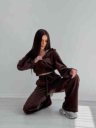 Жіночий стильний костюм-двійка: кофта та штани з плюш велюру Шоколад, 42/44 Одеса