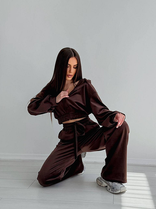 Женский стильный костюм двойка: кофта и штаны из плюш велюра Шоколад, 42/44 Одесса - изображение 5